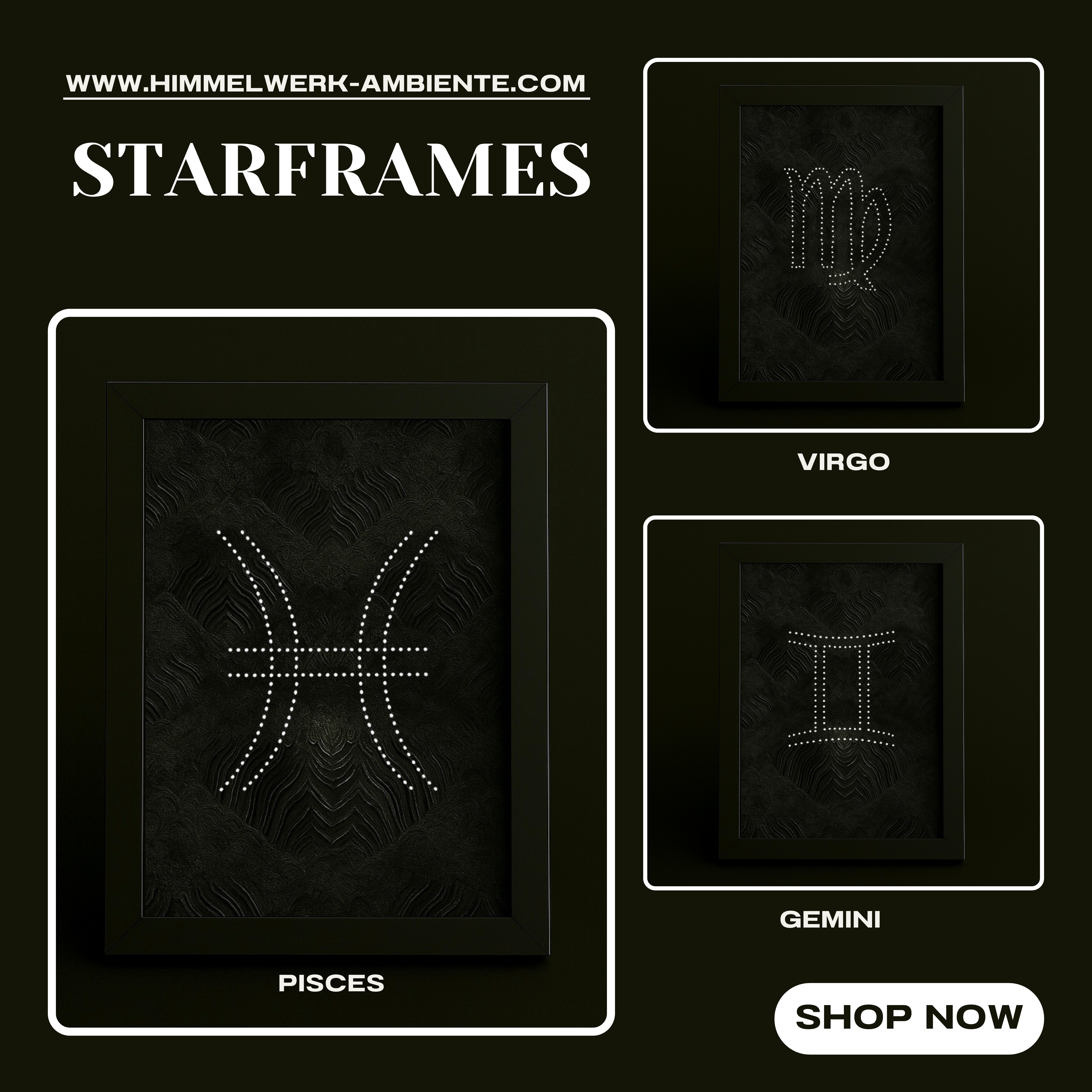 Himmelwerk Starframes – LED-Ambiente, LED-Bilderrahmen, feine Konturen, Wohnungsdekoration, Sternzeichen