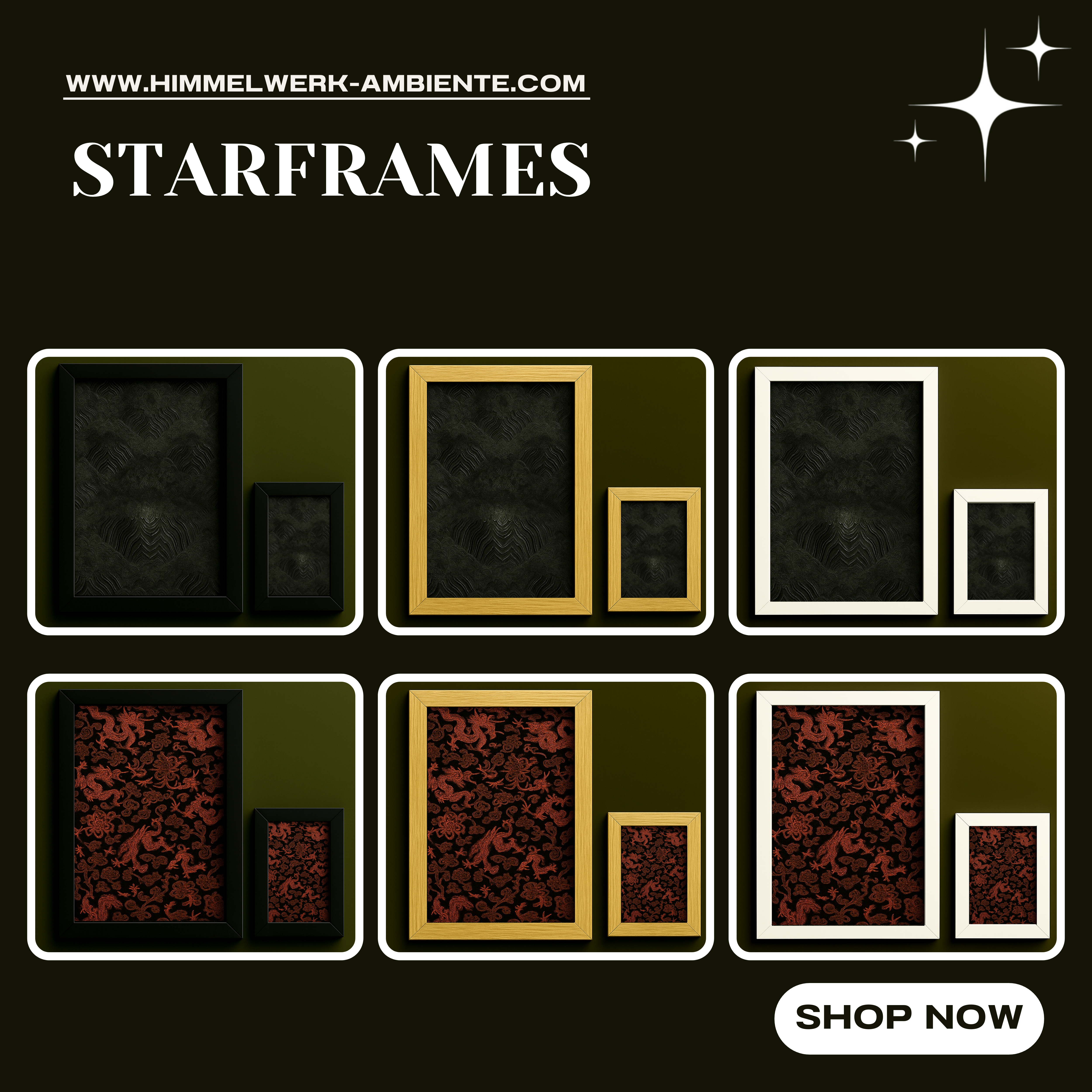 Himmelwerk Starframes – LED-Ambiente, LED-Bilderrahmen, 3 verschiedene Rahmenfarben, 2 verschiedene Größen, 2 verschiedene Folierungen, Wohnungsdekoration